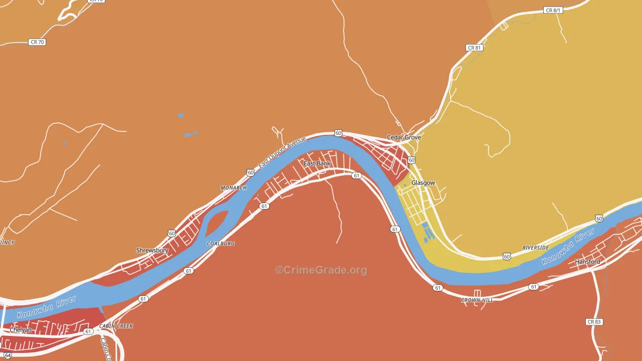 East Bank, WV Map of Assault Rates