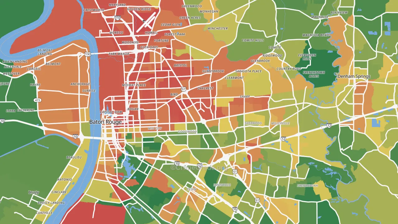 East Baton Rouge Parish, LA Map of Assault Rates