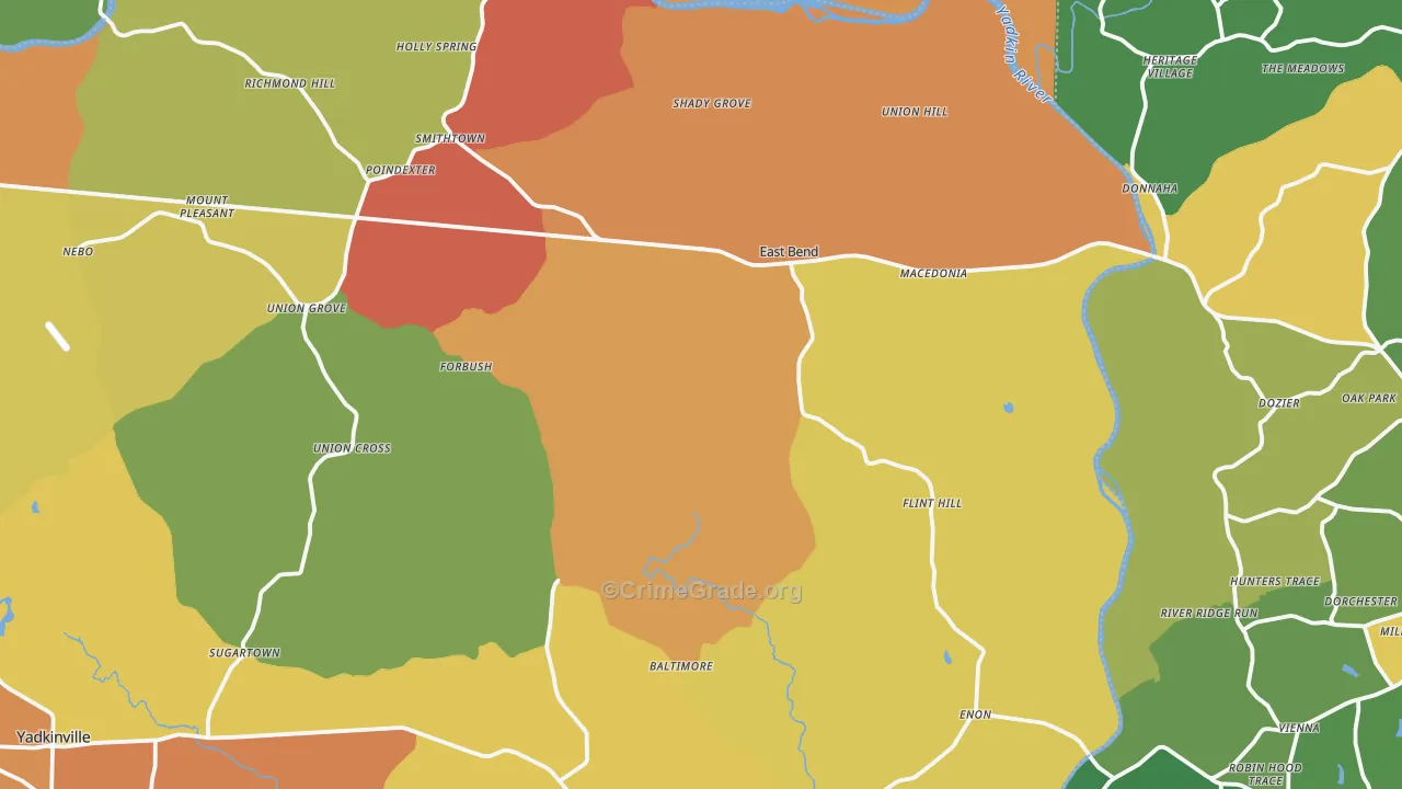 East Bend, NC Map of Assault Rates