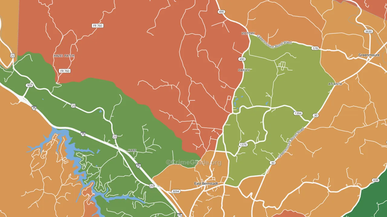 East Bernstadt, KY Map of Assault Rates