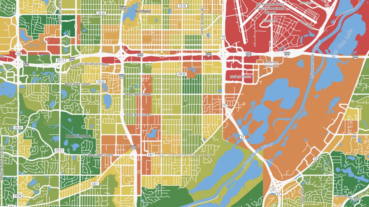 East Bloomington, Bloomington, MN Map of Assault Rates