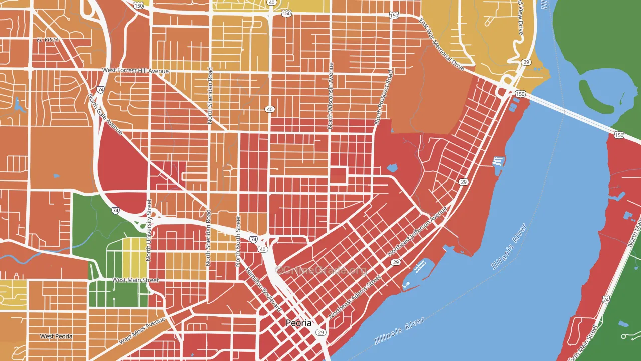 East Bluff, Peoria, IL Map of Assault Rates