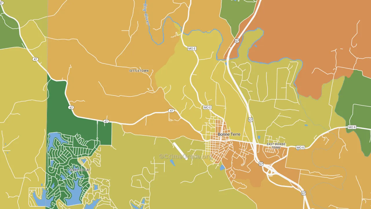 East Bonne Terre, MO Map of Assault Rates