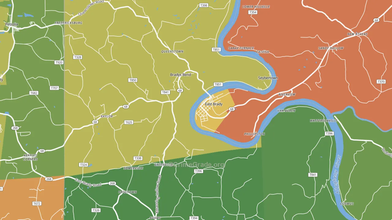 East Brady, PA Map of Assault Rates