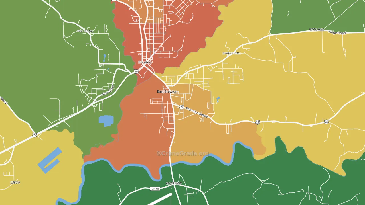 East Brewton, AL Map of Assault Rates