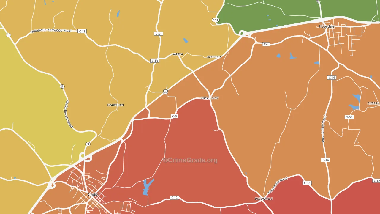 East Cadiz, OH Map of Assault Rates