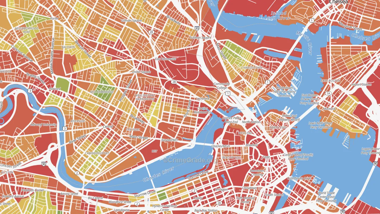 East Cambridge, Cambridge, MA Map of Assault Rates