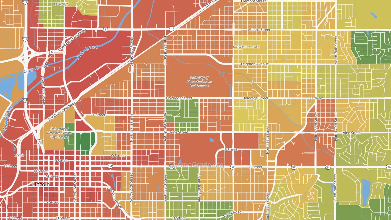 East Campus, Lincoln, NE Map of Assault Rates
