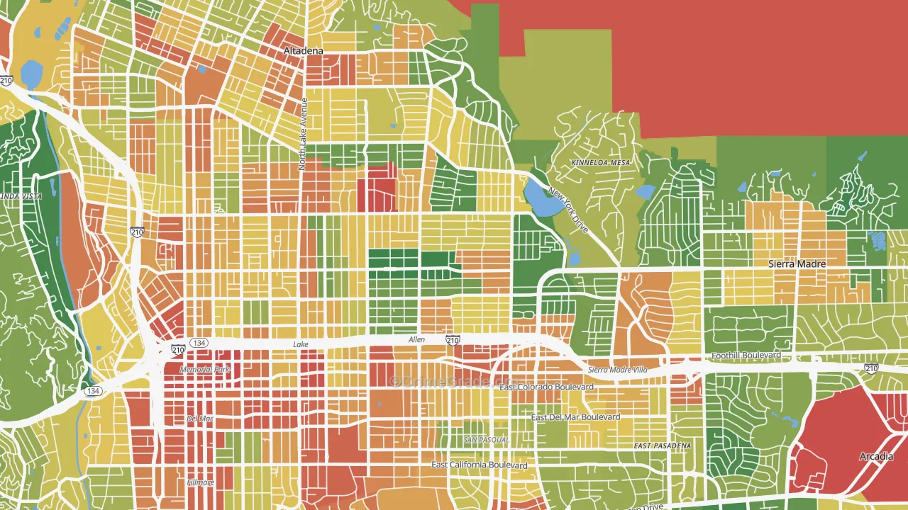 East Central, Pasadena, CA Map of Assault Rates