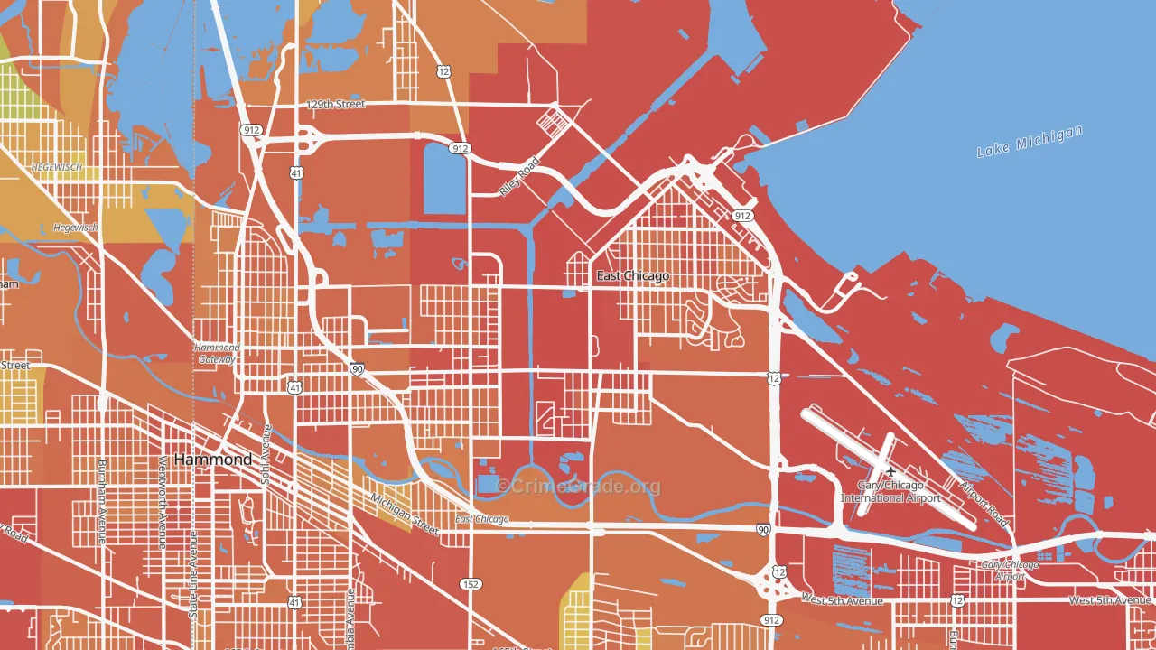 East Chicago, IN Map of Assault Rates