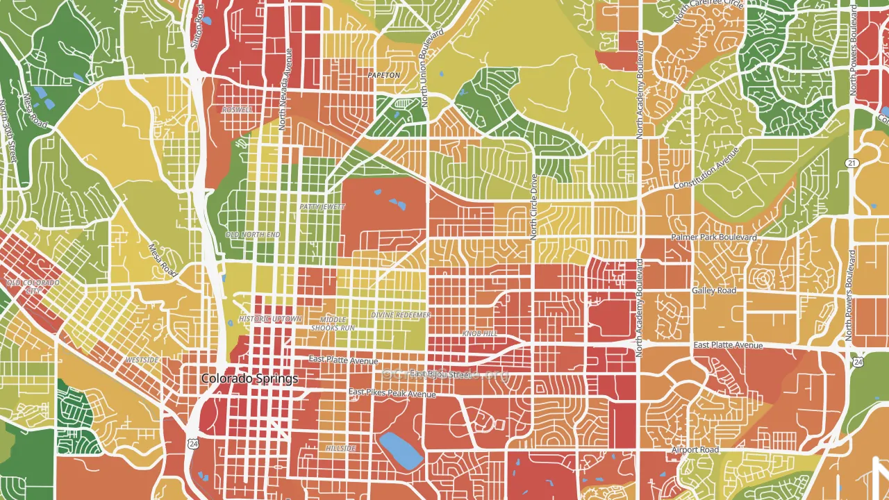 East Colorado Springs, Colorado Springs, CO Map of Assault Rates