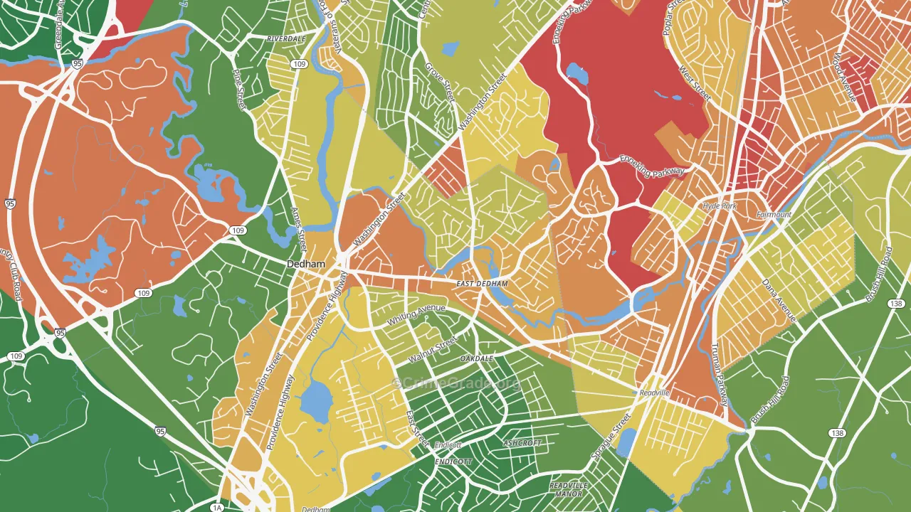 East Dedham, Dedham, MA Map of Assault Rates