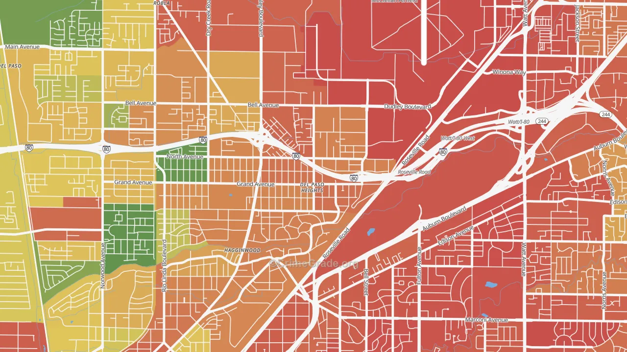 East del Paso Heights, Sacramento, CA Map of Assault Rates