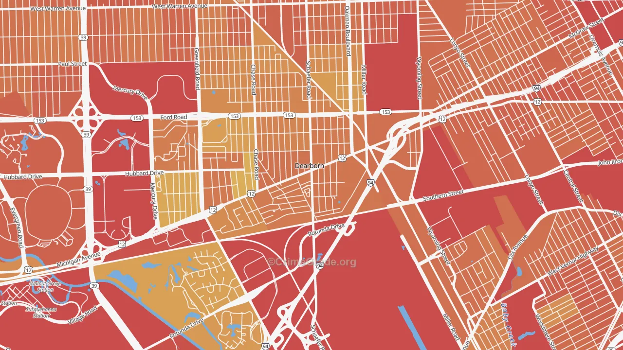 East Downtown Dearborn, Dearborn, MI Map of Assault Rates