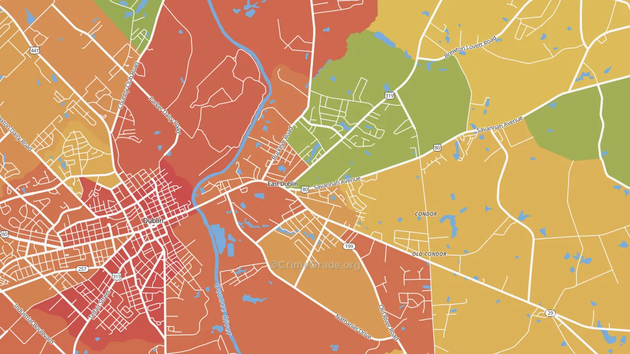 East Dublin, GA Map of Assault Rates