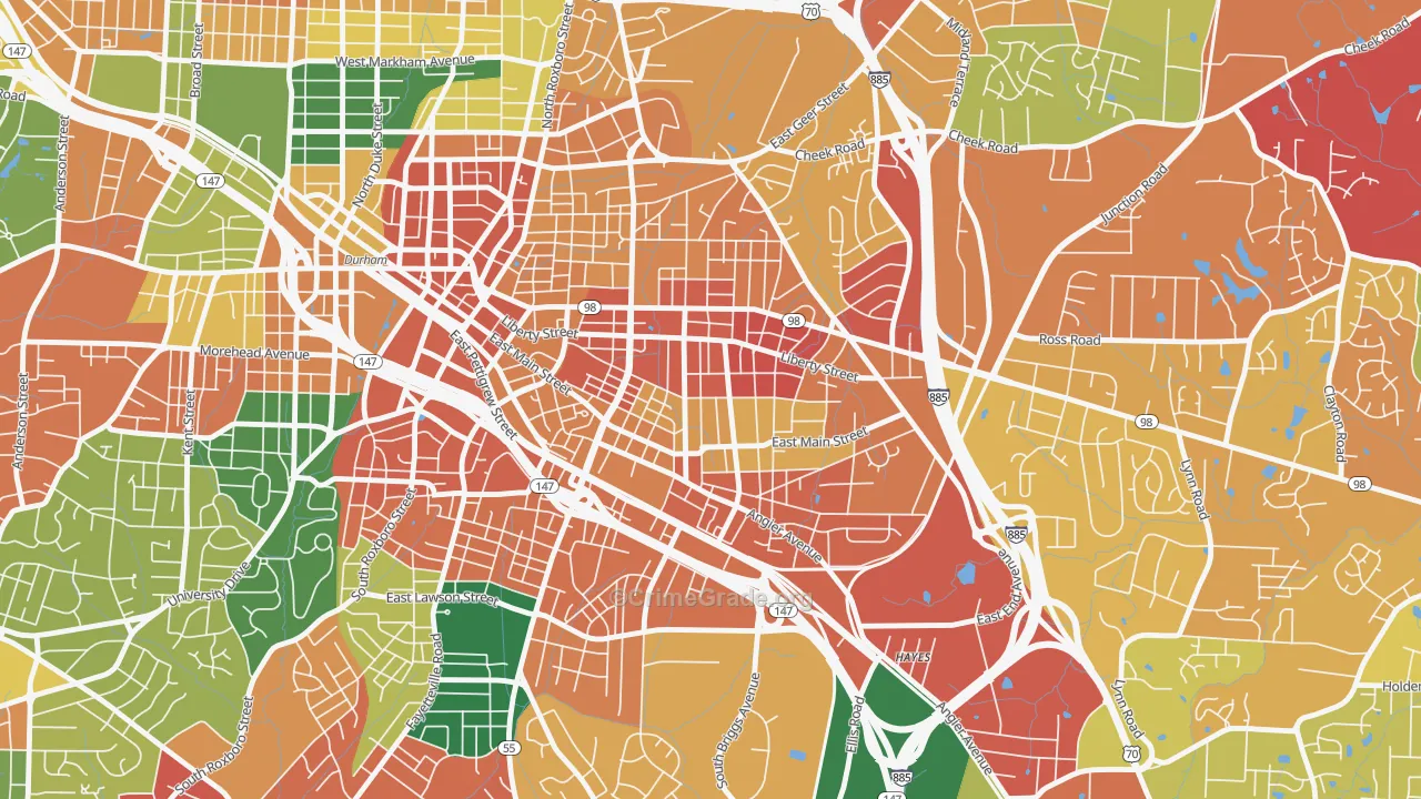 East Durham, Durham, NC Map of Assault Rates