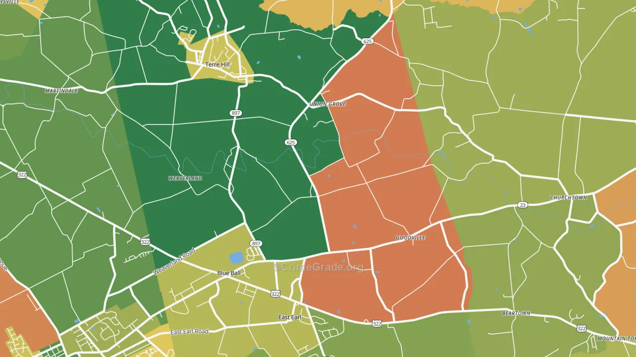 East Earl, PA Map of Assault Rates