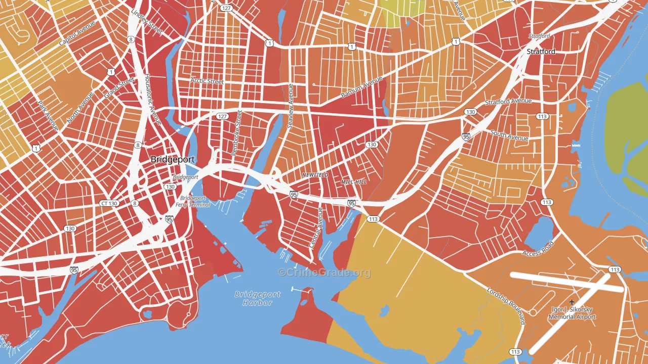 East End, Bridgeport, CT Map of Assault Rates