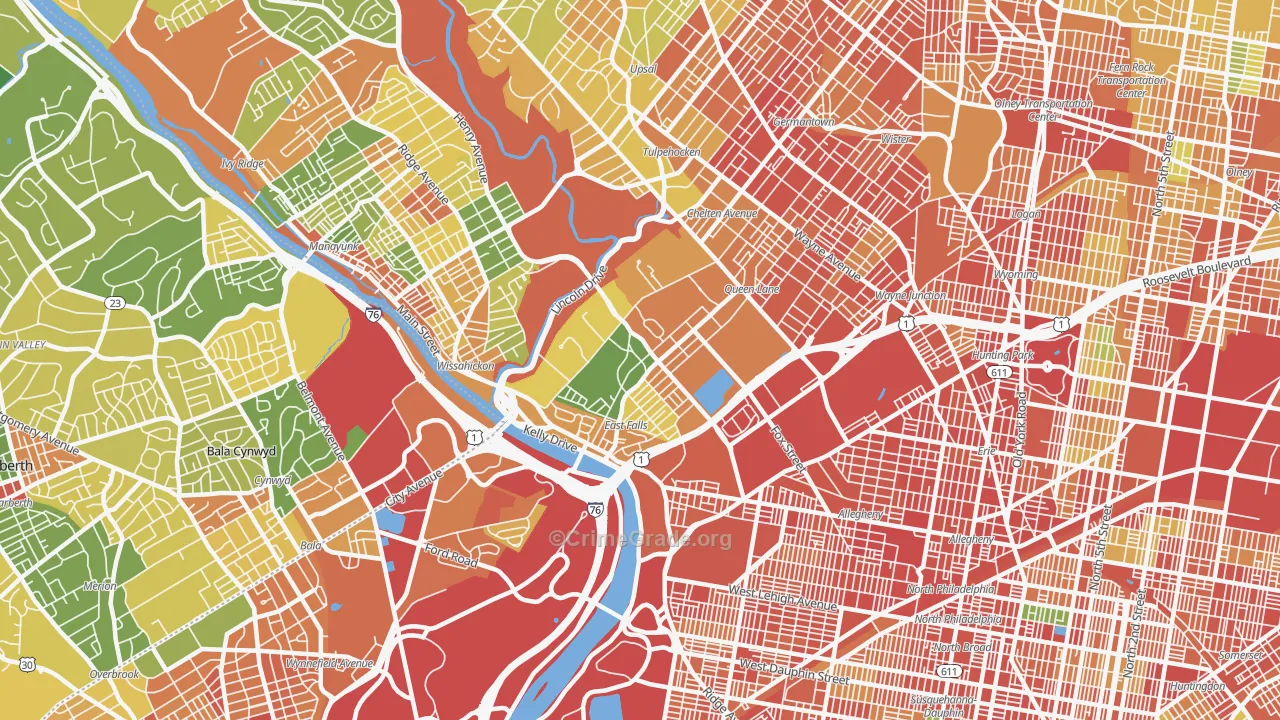 East Falls, Philadelphia, PA Map of Assault Rates