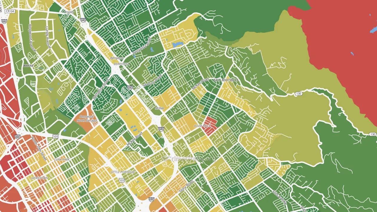 East Foothills, San Jose, CA Map of Assault Rates