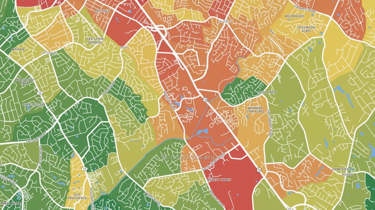 East Forest, Charlotte, NC Map of Assault Rates