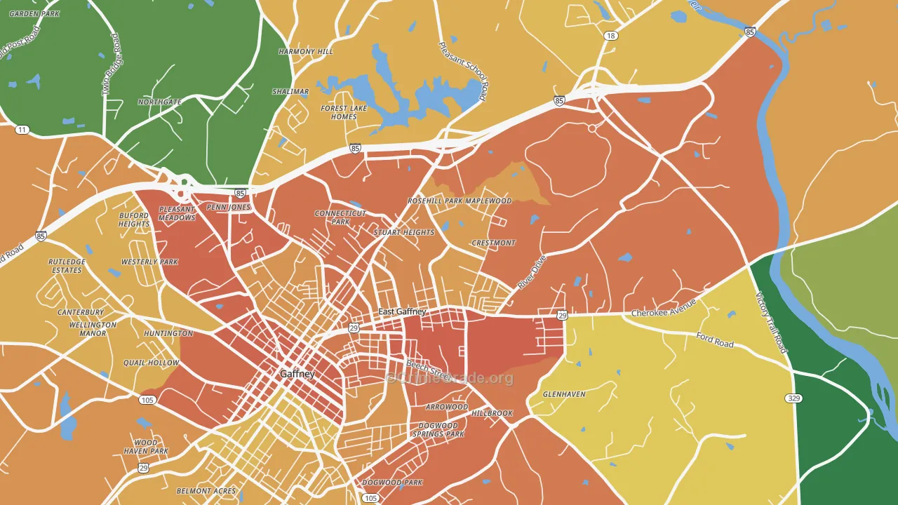 East Gaffney, SC Map of Assault Rates