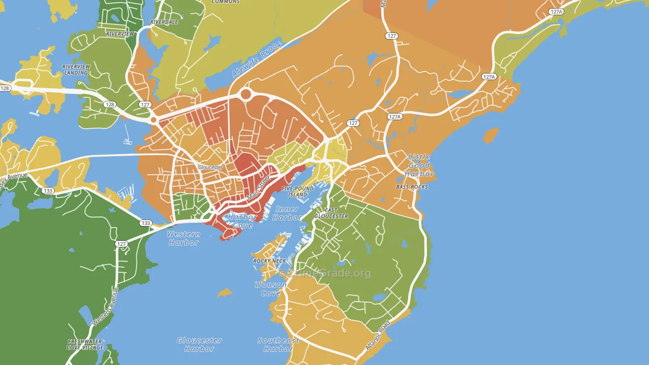 East Gloucester, Gloucester, MA Map of Assault Rates