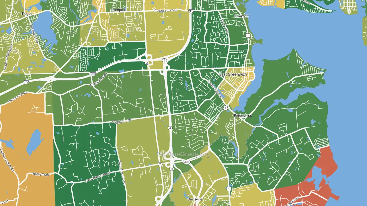 East Greenwich, RI Map of Assault Rates