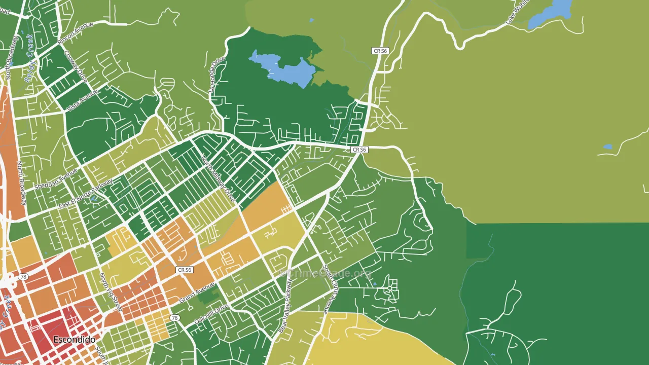 East Grove, Escondido, CA Map of Assault Rates
