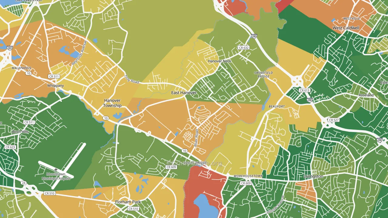 East Hanover, NJ Map of Assault Rates