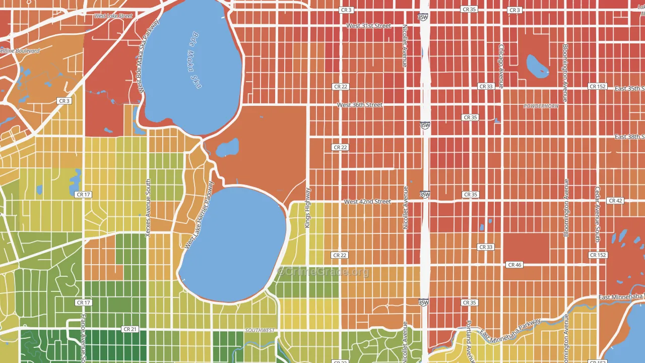 East Harriet, Minneapolis, MN Map of Assault Rates