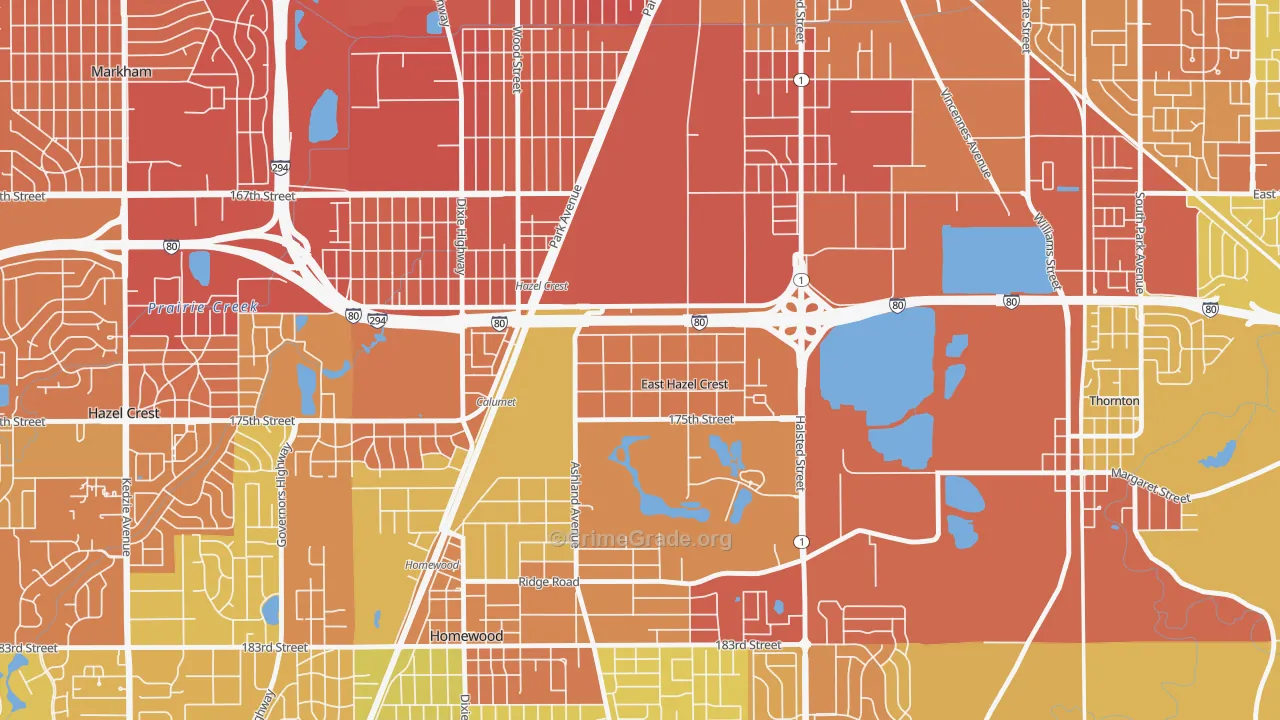 East Hazel Crest, IL Map of Assault Rates