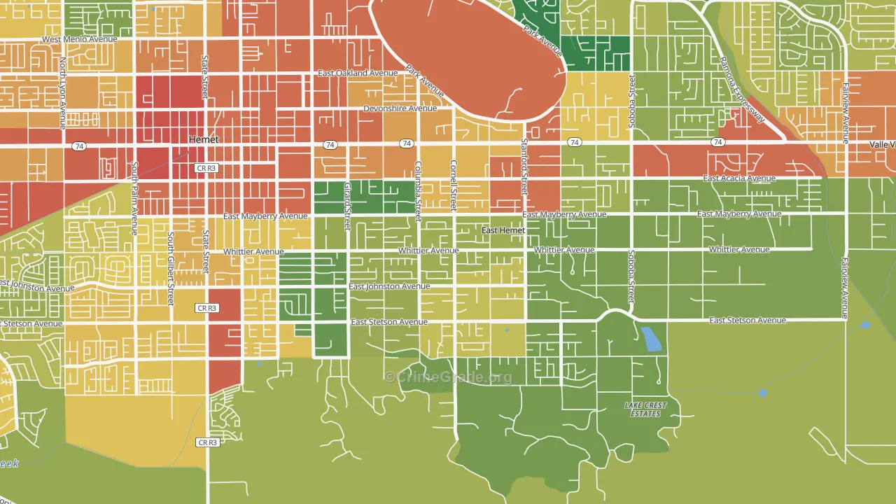 East Hemet, CA Map of Assault Rates