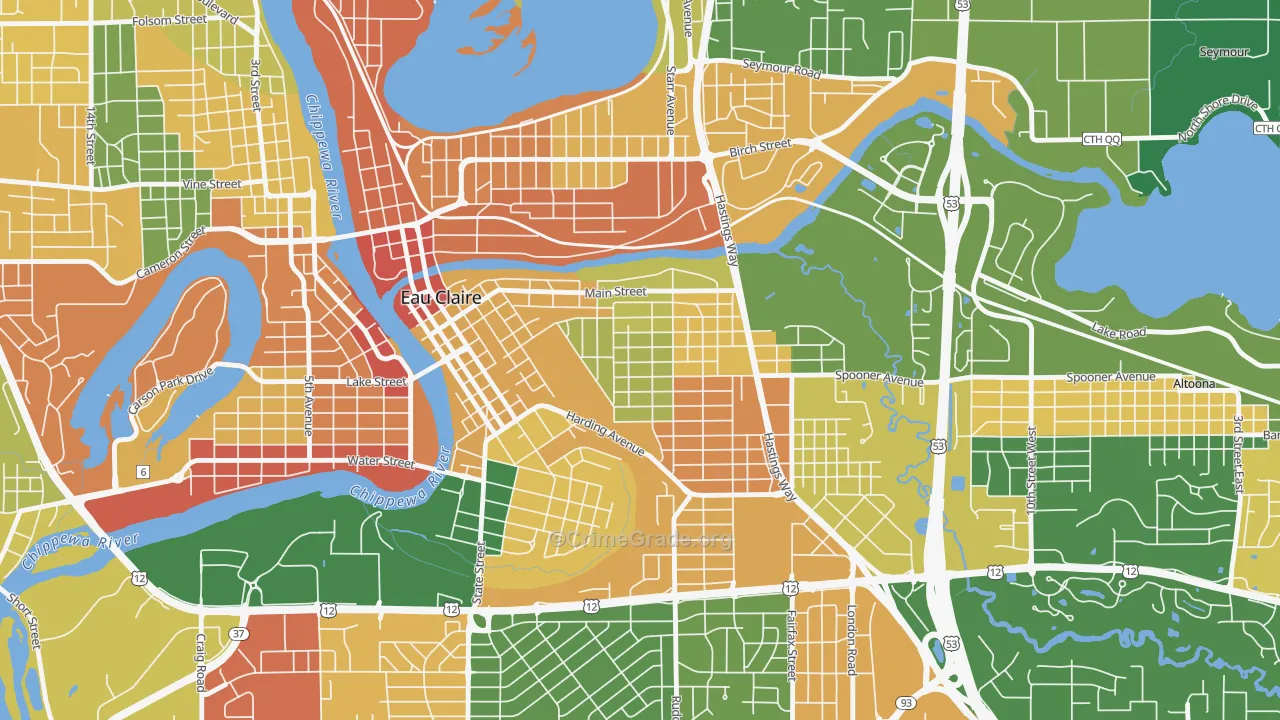 East Hill, Eau Claire, WI Map of Assault Rates