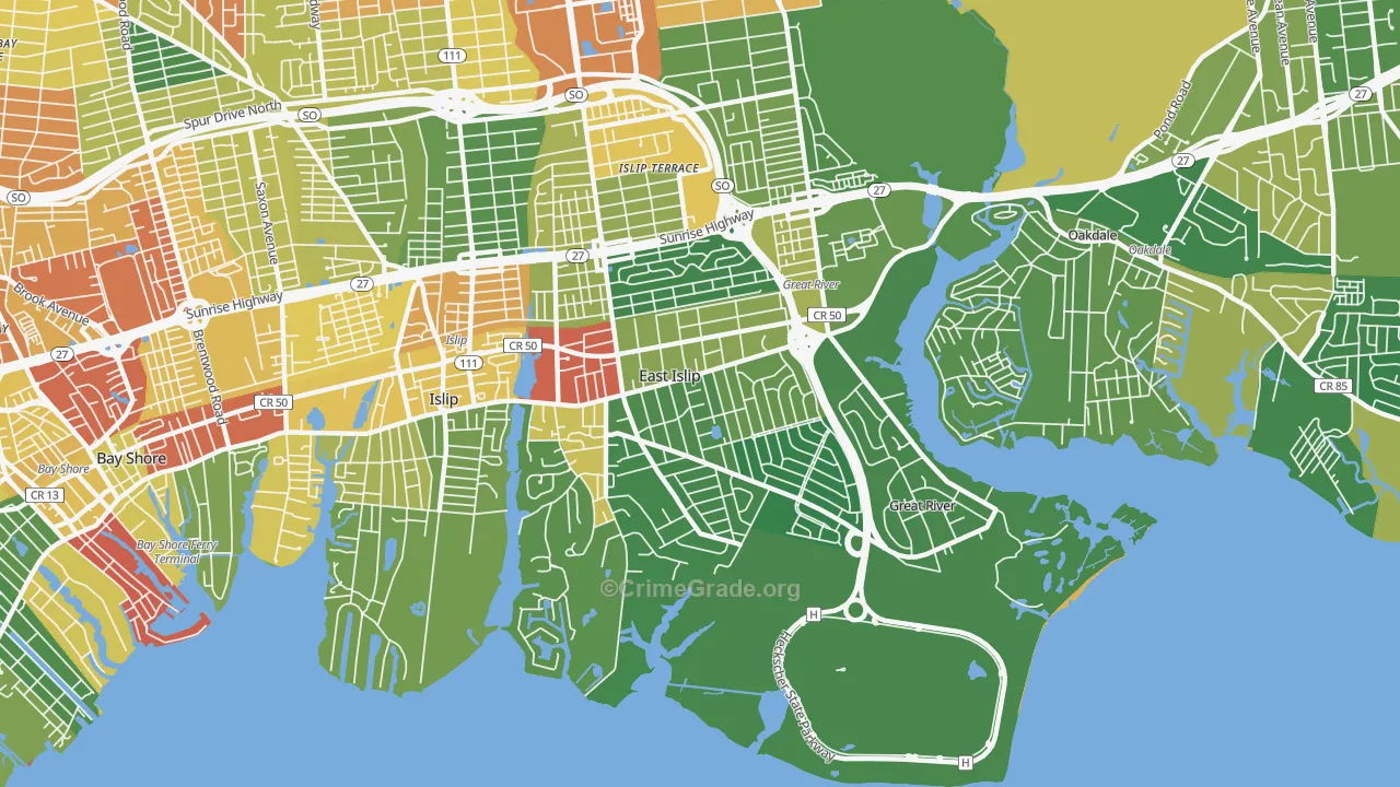 East Islip, NY Map of Assault Rates