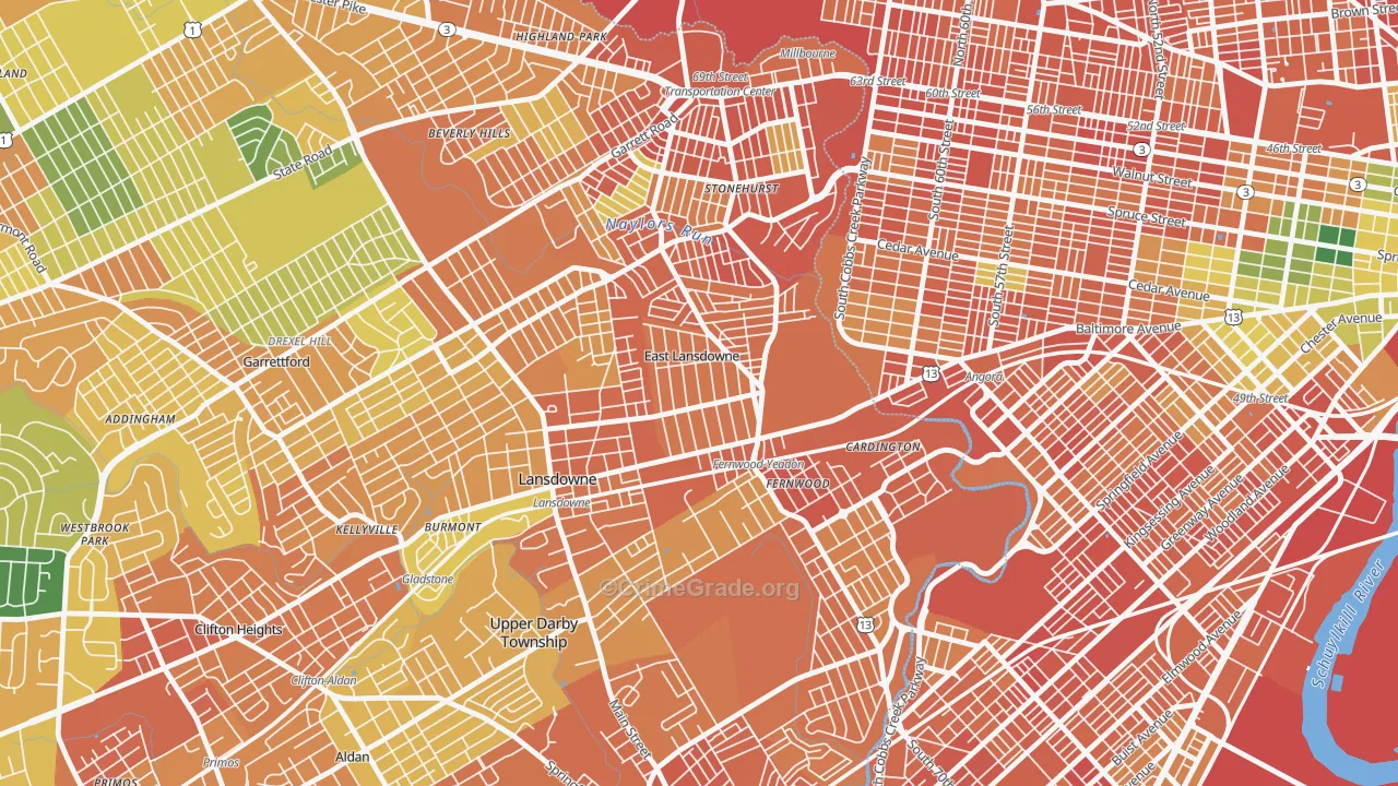 East Lansdowne, PA Map of Assault Rates