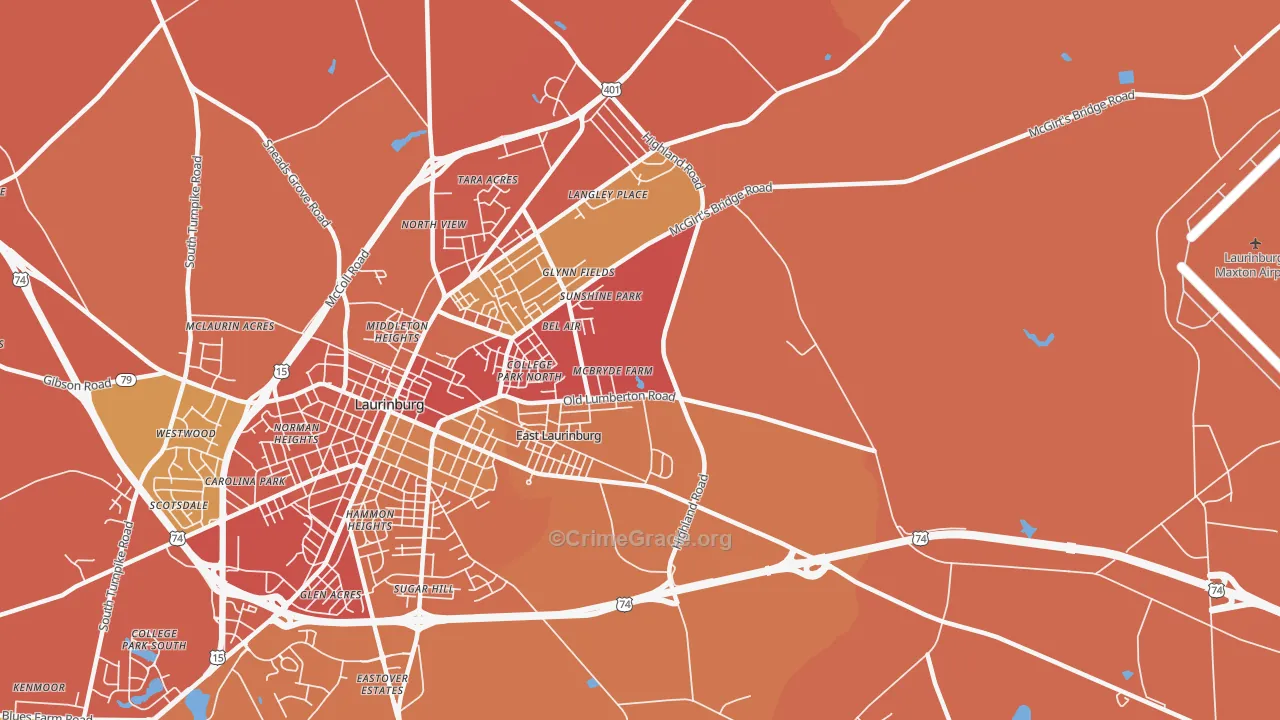 East Laurinburg, NC Map of Assault Rates