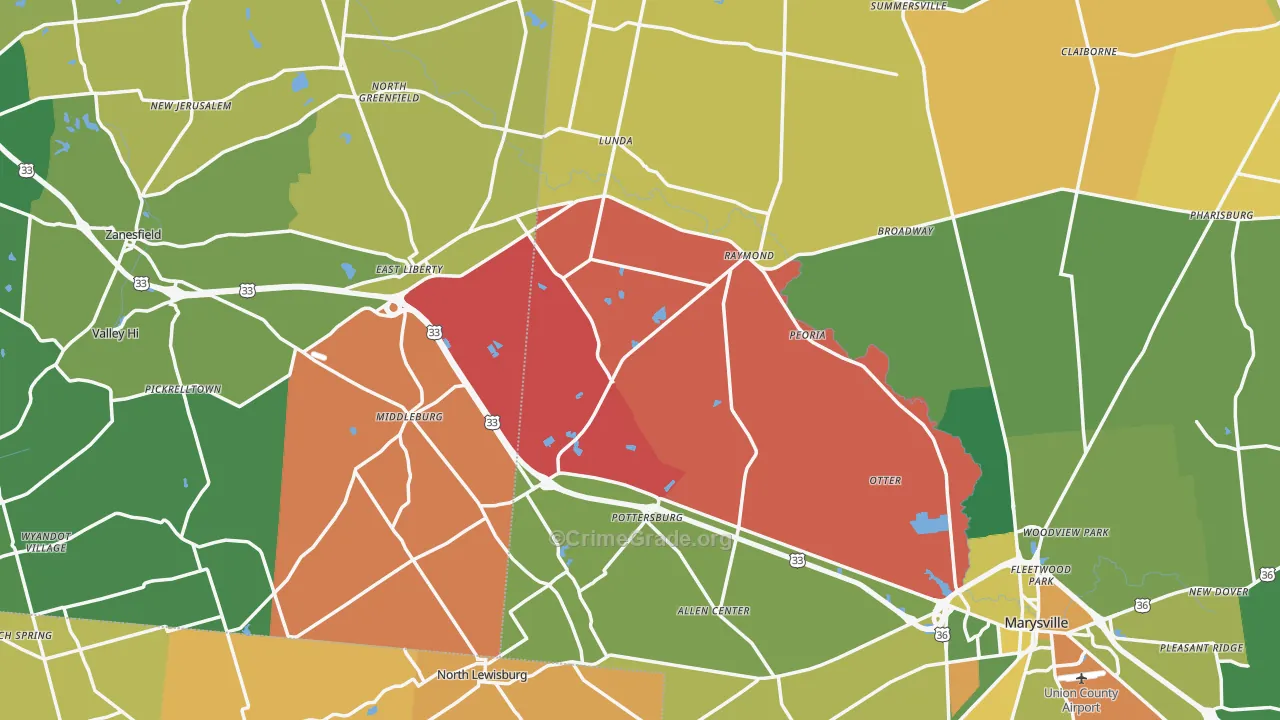 East Liberty, OH Map of Assault Rates