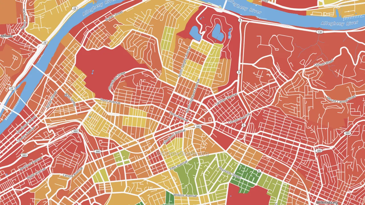 East Liberty, Pittsburgh, PA Map of Assault Rates