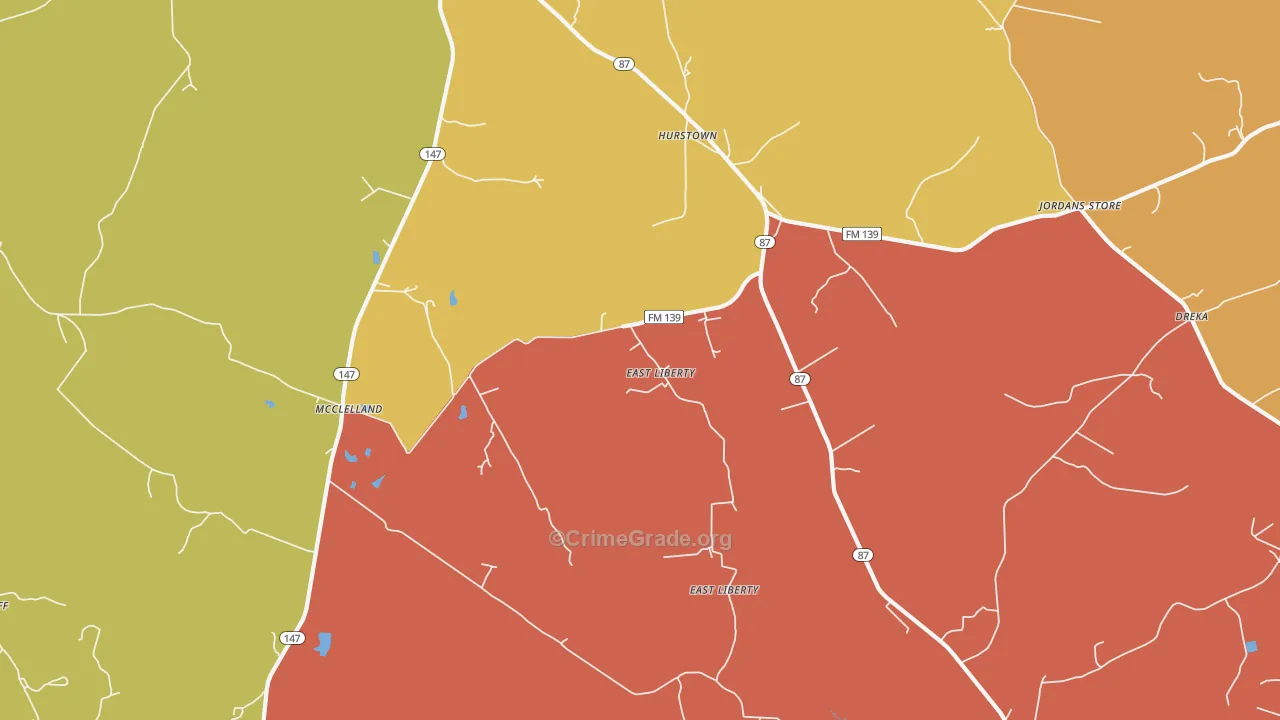 East Liberty, TX Map of Assault Rates
