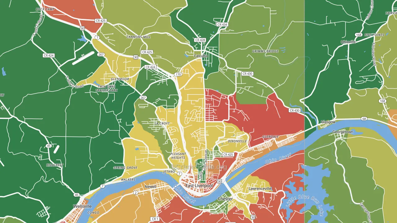 East Liverpool, OH Map of Assault Rates