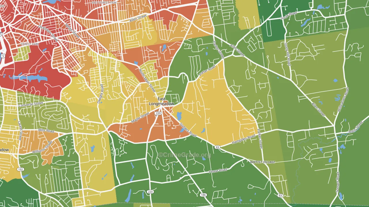East Longmeadow, MA Map of Assault Rates