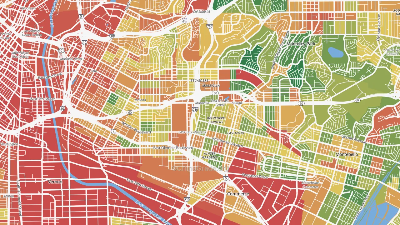 East Los Angeles, CA Map of Assault Rates