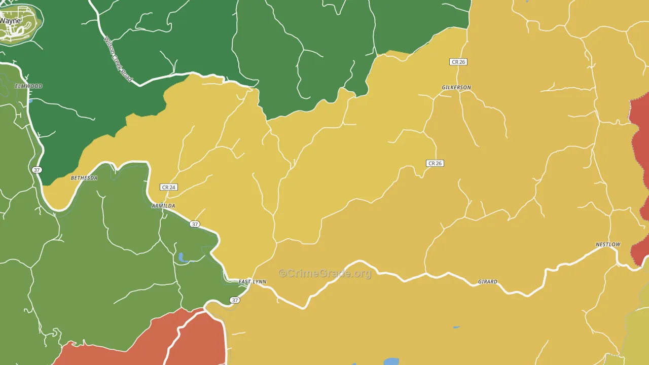 East Lynn, WV Map of Assault Rates