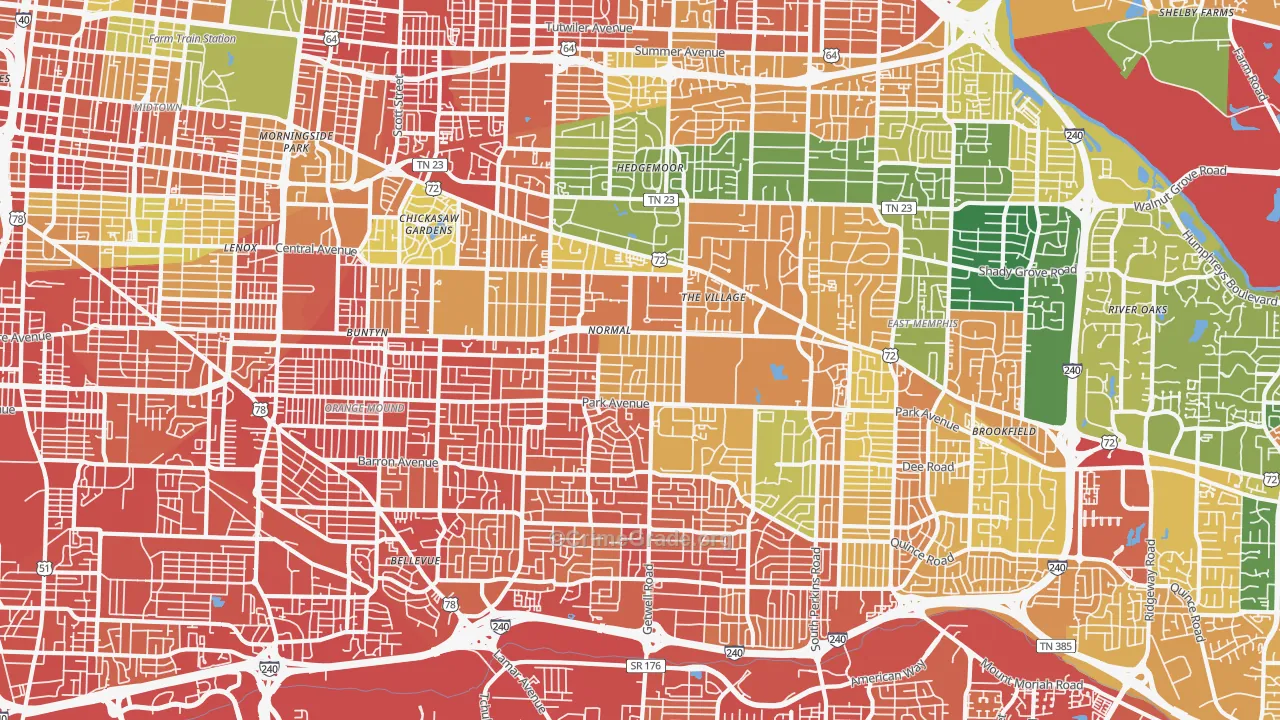 East Memphis-Colonial-Yorkshire, Memphis, TN Map of Assault Rates