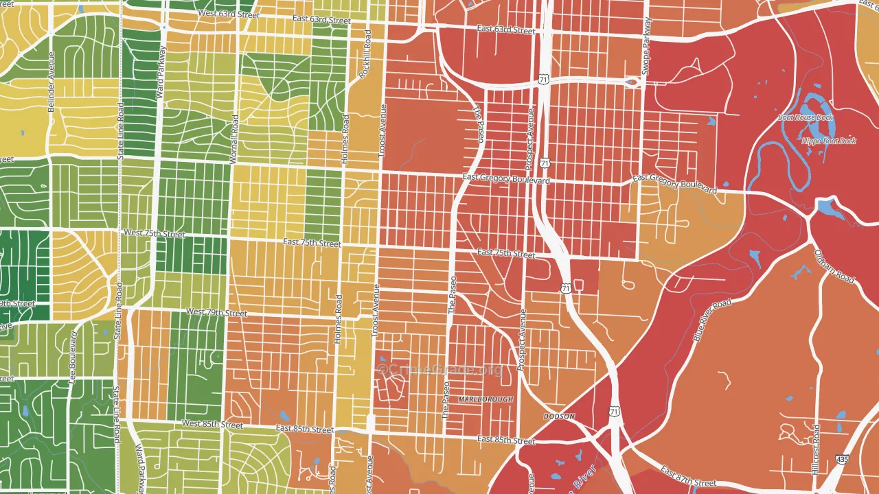 East Meyer, Kansas City, MO Map of Assault Rates