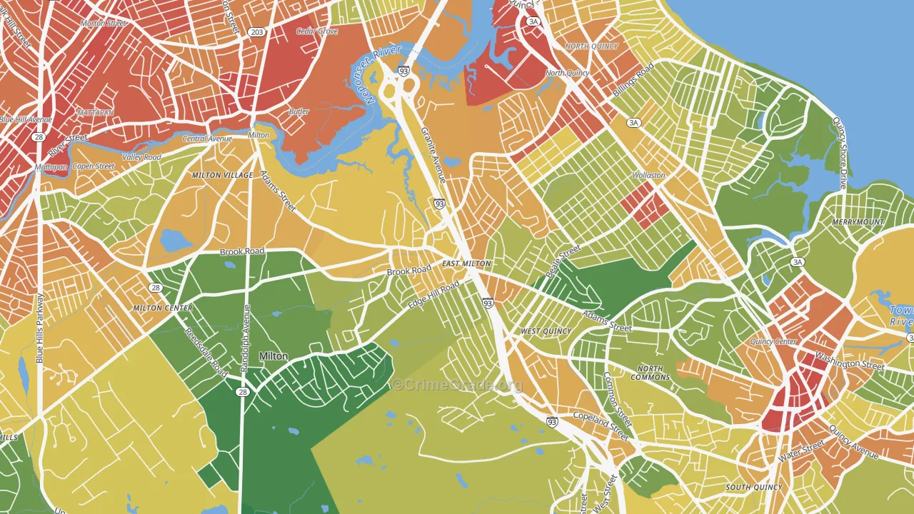 East Milton, Milton, MA Map of Assault Rates