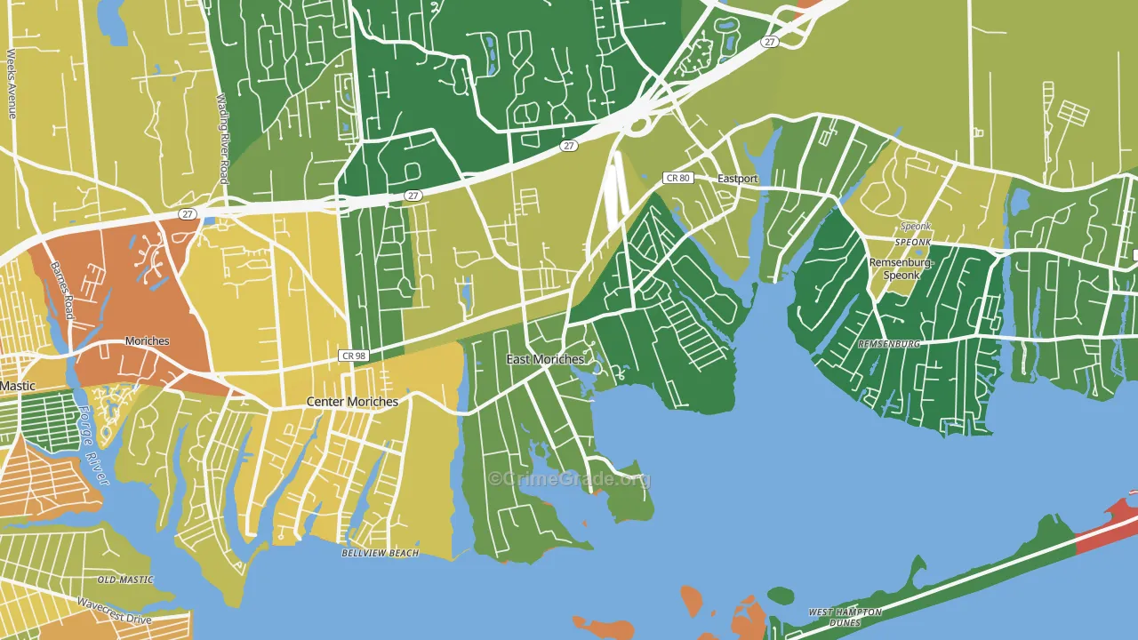 East Moriches, NY Map of Assault Rates