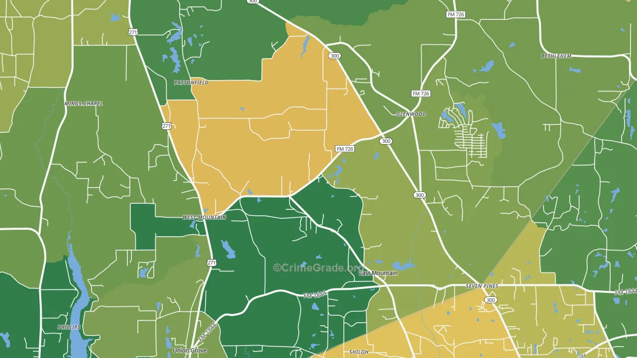 East Mountain, TX Map of Assault Rates