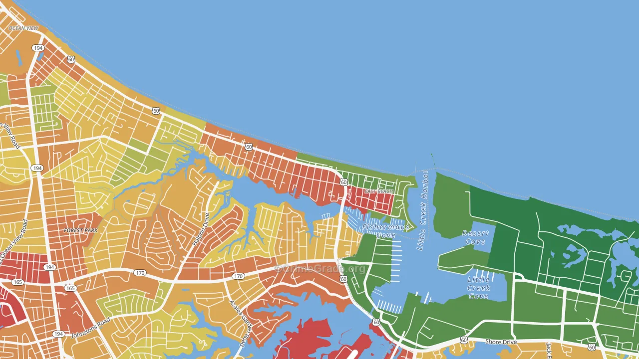 East Ocean View, Norfolk, VA Map of Assault Rates